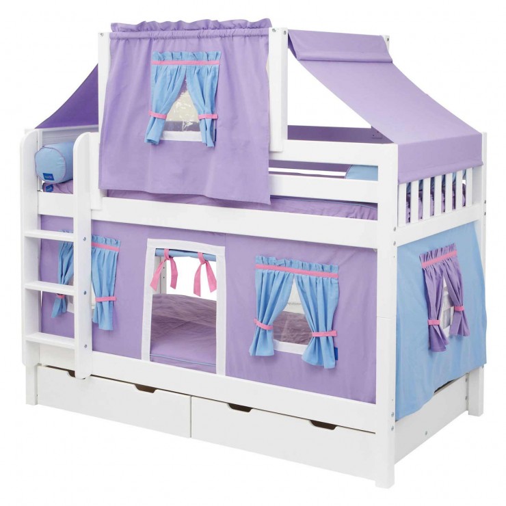 Purple-Girl-Bunk-Bed-with-Twin-Tent 紫色与双胞胎女孩双层床豪华帐篷